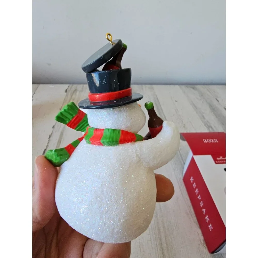 Hallmark jolly beer belly snowman ornament new‎ Xmas tree